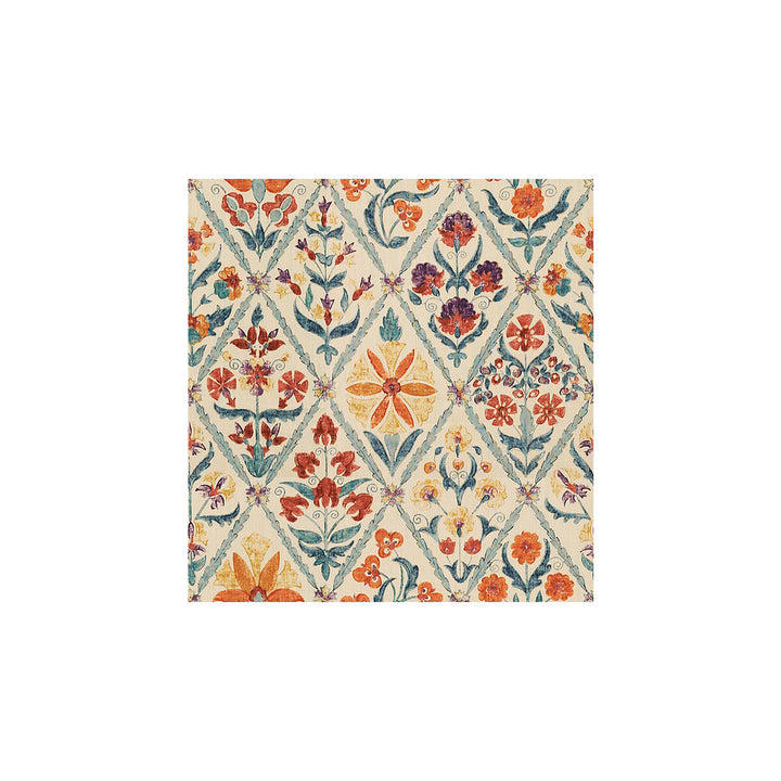 Susani Trellis Orange/Blue by Lee Jofa Fabric OSCAR DE LA RENTA LINEN - 100% Thailand MEDIUM Horizontal: 27 and Vertical: 28.5 54 - Fabric Carolina -