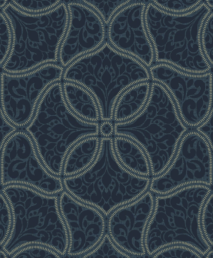 Scroll Trail Navy and Silver by Seabrook Wallpaper Aura Netherlands 56.05 25.2" 20.5" - Fabric Carolina -