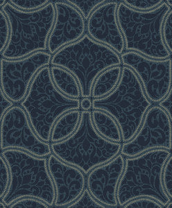 Scroll Trail Navy and Silver by Seabrook Wallpaper