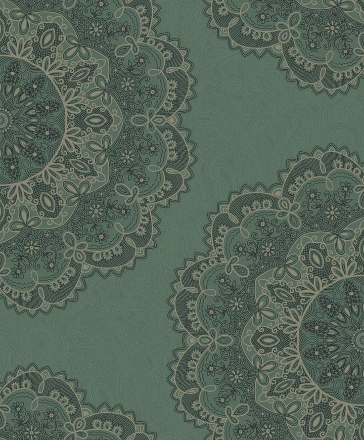 Lace Medallion Sea Green, Beige, and Ebony by Seabrook Wallpaper Aura Netherlands 56.05 25.2" 20.5" - Fabric Carolina -