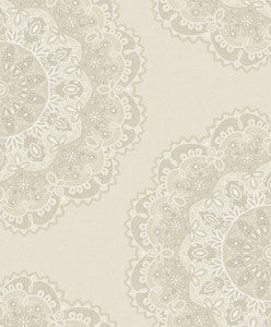 Lace Medallion Cream, Silver, and White by Seabrook Wallpaper