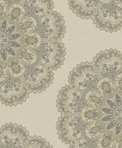 Lace Medallion Gold and Charcoal by Seabrook Wallpaper