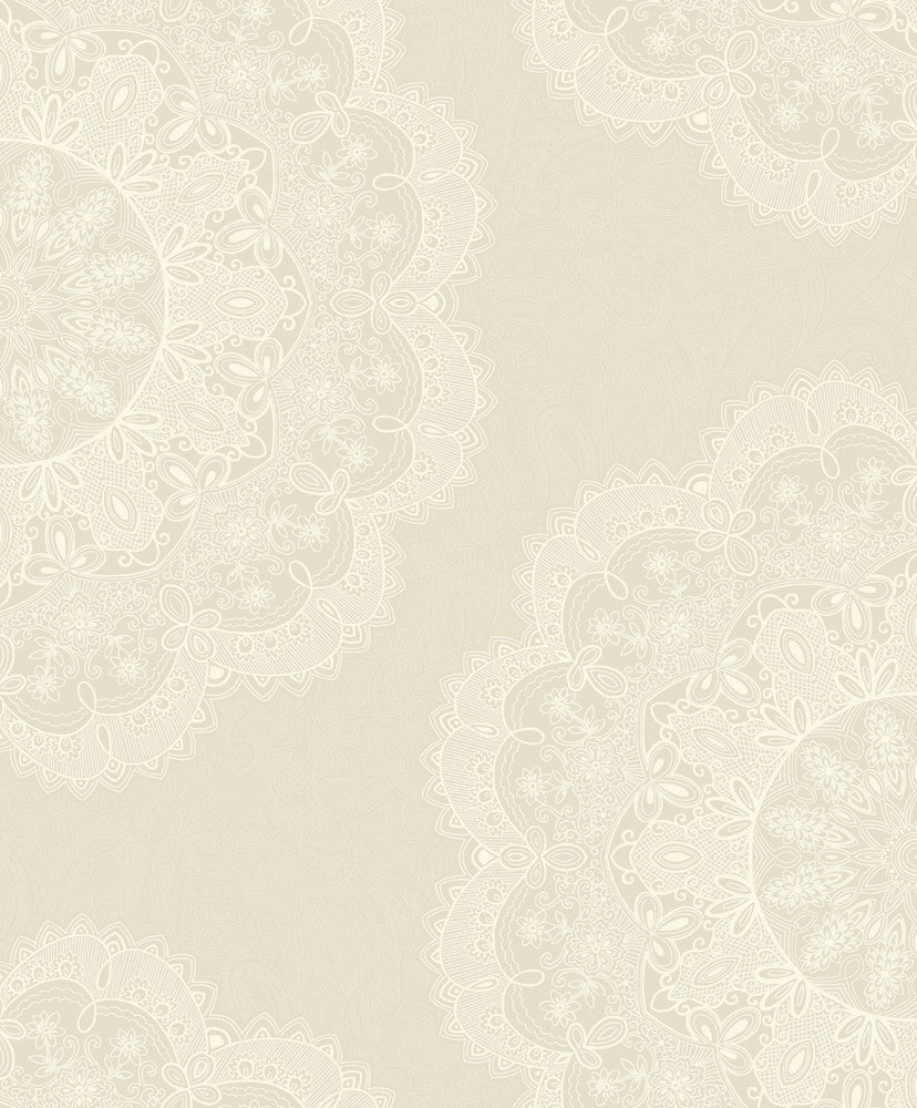 Lace Medallion Pearl and Off-White by Seabrook Wallpaper Aura Netherlands 56.05 25.2" 20.5" - Fabric Carolina -