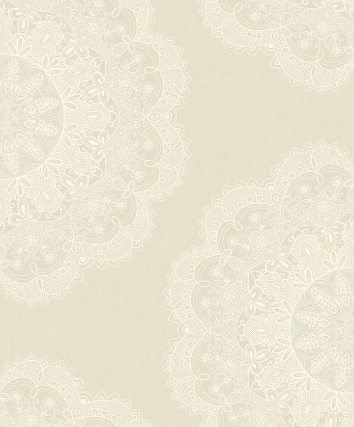 Lace Medallion Pearl and Off-White by Seabrook Wallpaper Aura Netherlands 56.05 25.2" 20.5" - Fabric Carolina -