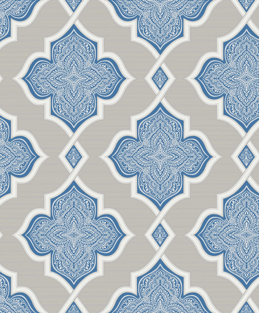 Trellis Silver, Blue, and Glitter by Seabrook Wallpaper Aura Netherlands 56.05 6.3" 20.5" - Fabric Carolina -