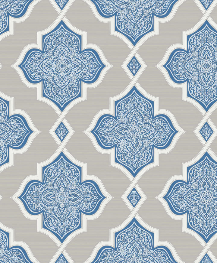 Trellis Silver, Blue, and Glitter by Seabrook Wallpaper Aura Netherlands 56.05 6.3" 20.5" - Fabric Carolina -