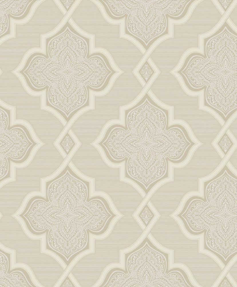 Trellis Beige, Ivory, and Glitter by Seabrook Wallpaper Aura Netherlands 56.05 6.3" 20.5" - Fabric Carolina -