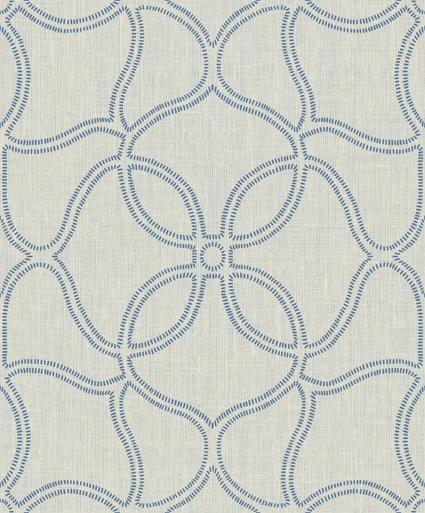 Geo Lattice Ocean Blue and Tan by Seabrook Wallpaper Aura Netherlands 56.05 25.2" 20.5" - Fabric Carolina -