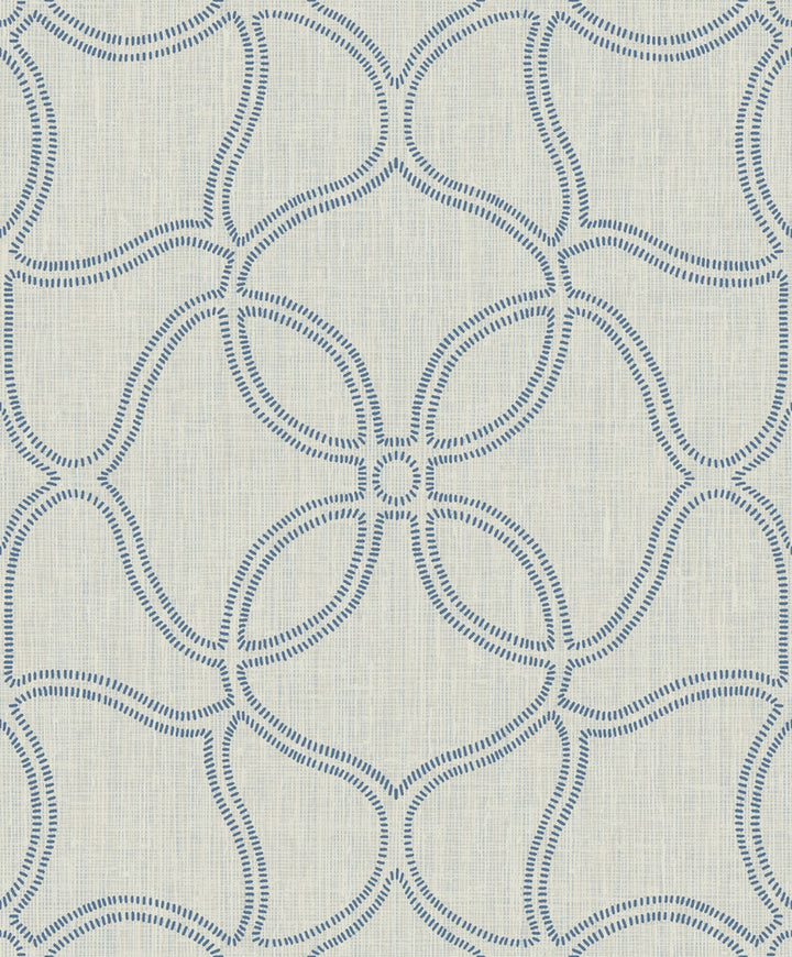 Geo Lattice Ocean Blue and Tan by Seabrook Wallpaper Aura Netherlands 56.05 25.2" 20.5" - Fabric Carolina -