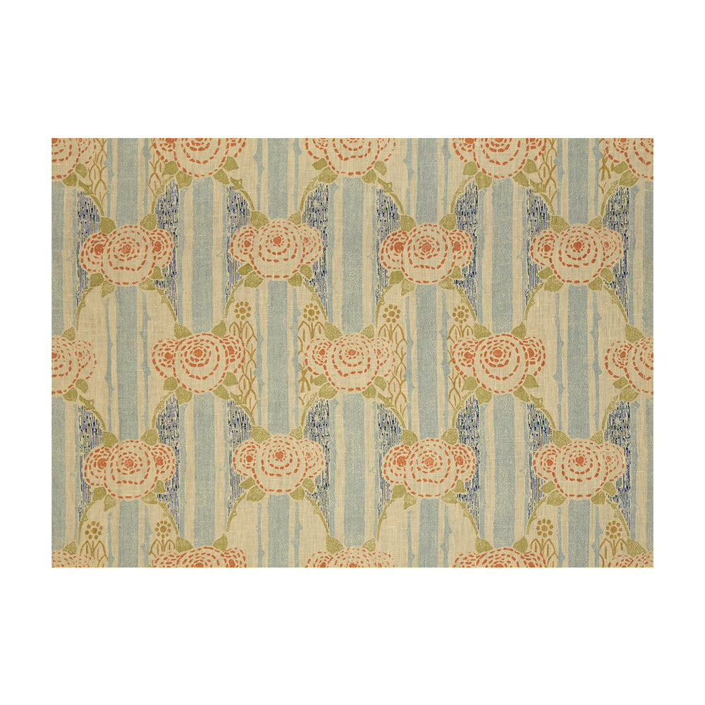 Eloise Blue/Orange by Lee Jofa Fabric BUNNY WILLIAMS LINEN - 100% United Kingdom MEDIUM Horizontal: 27 and Vertical: 20 54 - Fabric Carolina -