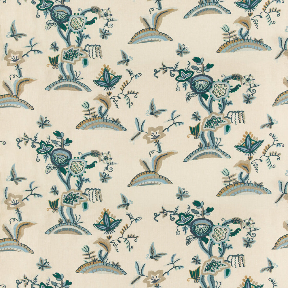 Cambria Crewel Slate/Teal by Lee Jofa Fabric SUZANNE RHEINSTEIN III LINEN - 92%;ACRYLIC - 8% India LIGHT Horizontal: 54 and Vertical: 28 54 - Fabric Carolina -