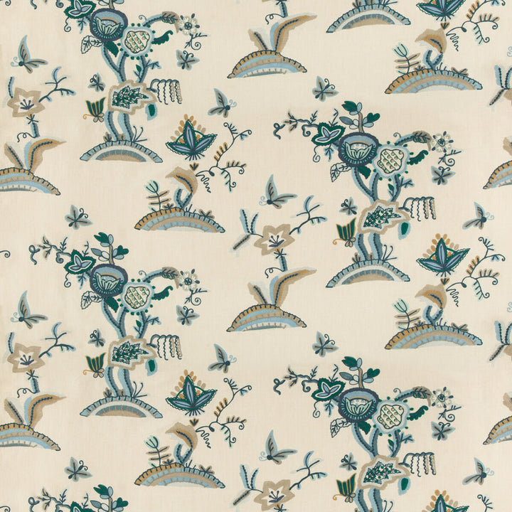 Cambria Crewel Slate/Teal by Lee Jofa Fabric SUZANNE RHEINSTEIN III LINEN - 92%;ACRYLIC - 8% India LIGHT Horizontal: 54 and Vertical: 28 54 - Fabric Carolina -
