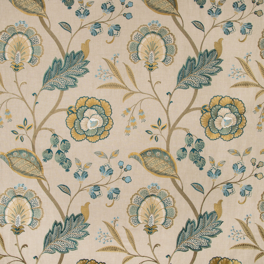 Aston Embroidery Teal by Lee Jofa Fabric MANOR HOUSE VISCOSE - 100% India LIGHT Horizontal: 25.59 and Vertical: 31.1 51.57 - Fabric Carolina -