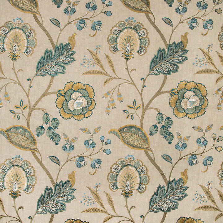 Aston Embroidery Teal by Lee Jofa Designer Fabric MANOR HOUSE VISCOSE - 100% India LIGHT Horizontal: 25.59 and Vertical: 31.1 51.57 - Swanky Fabrics -