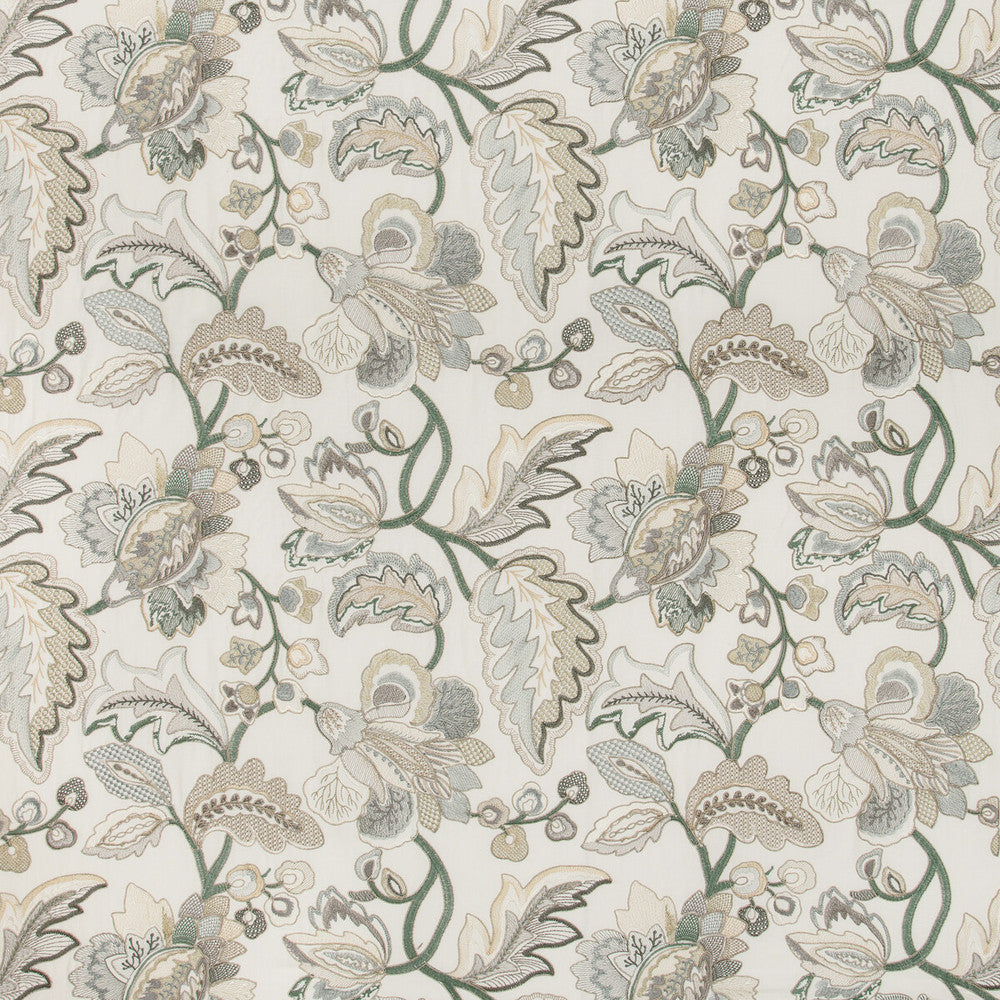 Orford Embroidery Leaf/Mist by Lee Jofa Designer Fabric MANOR HOUSE VISCOSE - 55%;SPUN POLYESTER - 45% India Horizontal: 25.19 and Vertical: 22.63 52 - Swanky Fabrics -