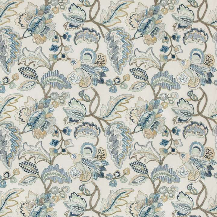 Orford Embroidery Blue/Gold by Lee Jofa Fabric MANOR HOUSE VISCOSE - 55%;SPUN POLYESTER - 45% India - Horizontal: 25.19 and Vertical: 22.63 52 - Fabric Carolina -