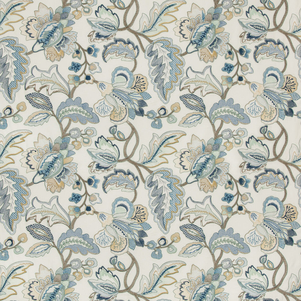 Orford Embroidery Blue/Gold by Lee Jofa Fabric MANOR HOUSE VISCOSE - 55%;SPUN POLYESTER - 45% India Horizontal: 25.19 and Vertical: 22.63 52 - Fabric Carolina -