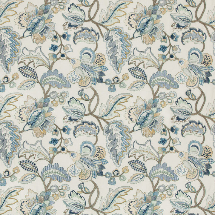 Orford Embroidery Blue/Gold by Lee Jofa Designer Fabric MANOR HOUSE VISCOSE - 55%;SPUN POLYESTER - 45% India - Horizontal: 25.19 and Vertical: 22.63 52 - Swanky Fabrics -