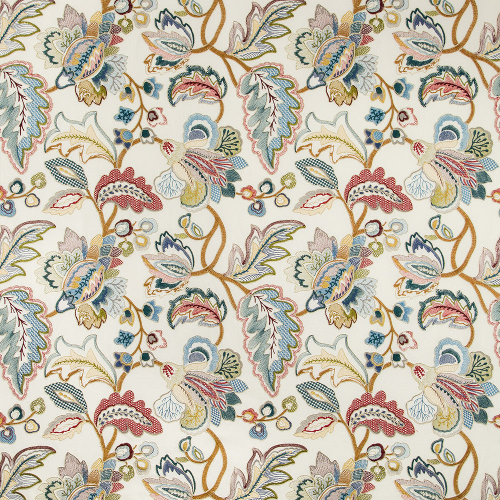 Orford Embroidery Red/Blue by Lee Jofa Fabric MANOR HOUSE VISCOSE - 55%;SPUN POLYESTER - 45% India Horizontal: 25.19 and Vertical: 22.63 52 - Fabric Carolina -