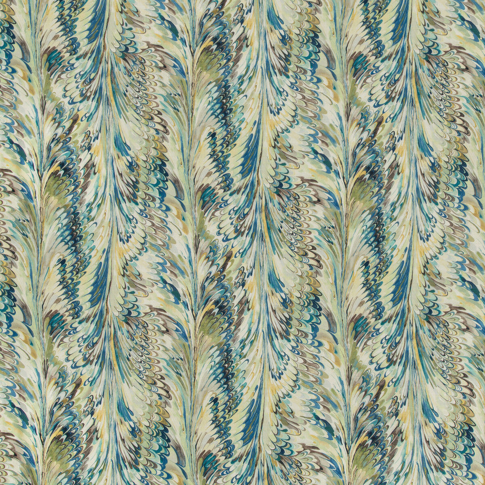 Taplow Print Peacock/Gold by Lee Jofa Fabric MANOR HOUSE LINEN - 100% Austria MEDIUM Horizontal: 36.5 and Vertical: 31.5 56.8 - Fabric Carolina -