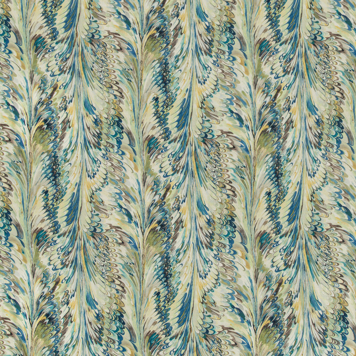 Taplow Print Peacock/Gold by Lee Jofa Fabric MANOR HOUSE LINEN - 100% Austria MEDIUM Horizontal: 36.5 and Vertical: 31.5 56.8 - Fabric Carolina -