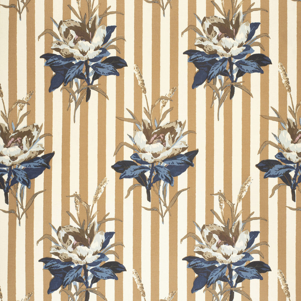 Melba Flower Stripe Blue by Lee Jofa Fabric PAOLO MOSCHINO FABRICS COTTON - 100% United Kingdom MEDIUM Horizontal: 16.14 and Vertical: 25.59 50 - Fabric Carolina -