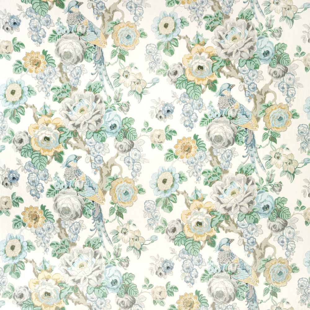 Avondale Print Slate/Aqua by Lee Jofa Fabric AVONDALE COTTON - 49%;VISCOSE - 46%;POLYESTER - 5% Italy HEAVY Horizontal: 26.2 and Vertical: 26.4 52 - Fabric Carolina -