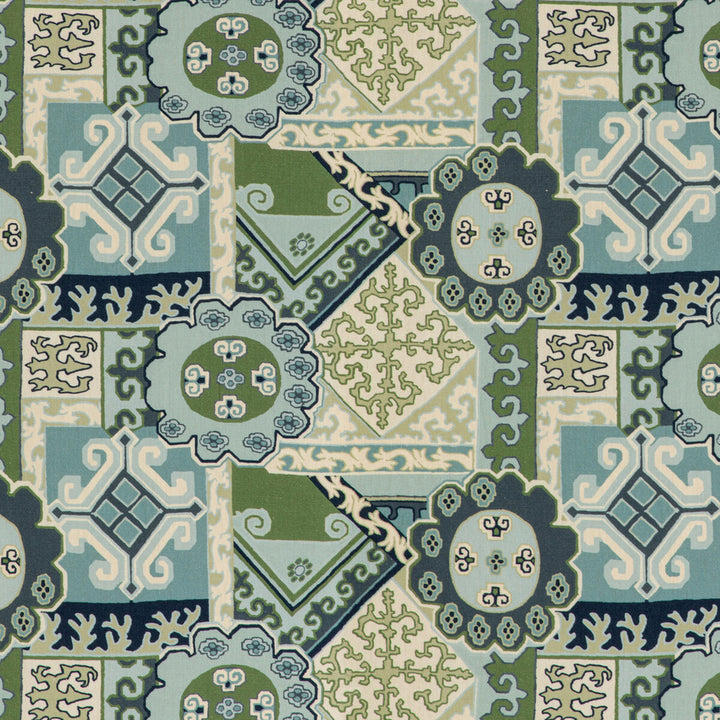 Batangas Print Aqua/Leaf by Lee Jofa Fabric MINDORO LINEN - 100% Italy HEAVY Horizontal: 27 and Vertical: 17.32 54 - Fabric Carolina -