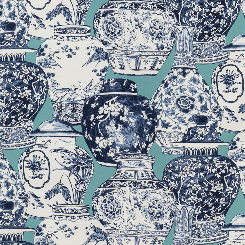 Pandan Print Aqua/Blue by Lee Jofa Fabric MINDORO COTTON - 100% Italy MEDIUM Horizontal: 53.54 and Vertical: 25.2 53.94 - Fabric Carolina -