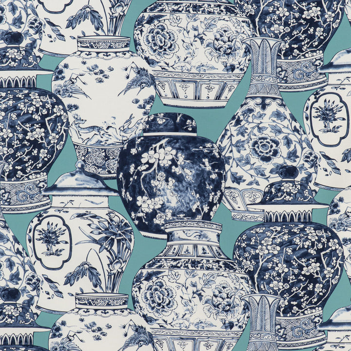 Pandan Print Aqua/Blue by Lee Jofa Fabric MINDORO COTTON - 100% Italy MEDIUM Horizontal: 53.54 and Vertical: 25.2 53.94 - Fabric Carolina -