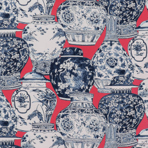 Pandan Print Chili/Blue by Lee Jofa Fabric