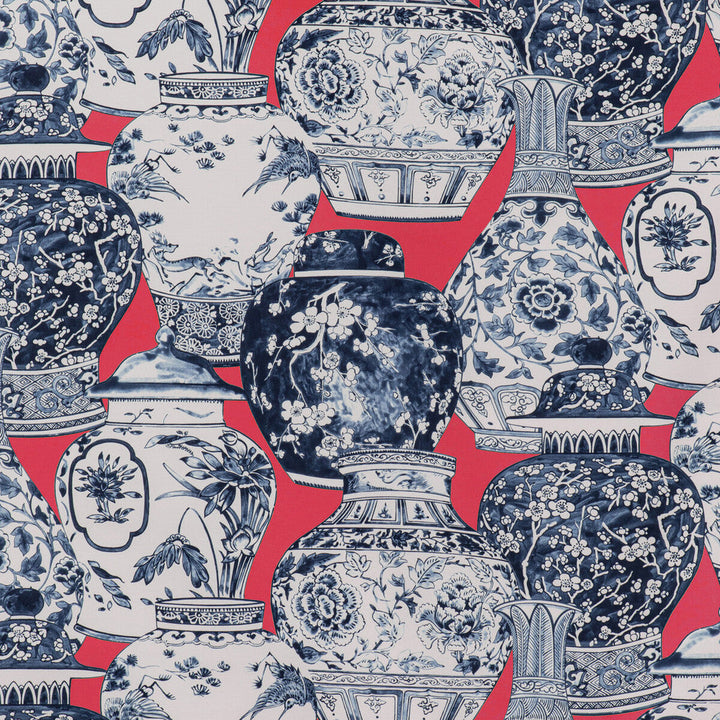 Pandan Print Chili/Blue by Lee Jofa Designer Fabric MINDORO COTTON - 100% Italy MEDIUM Horizontal: 53.54 and Vertical: 25.2 53.94 - Swanky Fabrics -