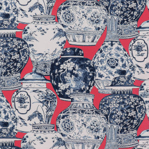 Pandan Print Chili/Blue by Lee Jofa Fabric