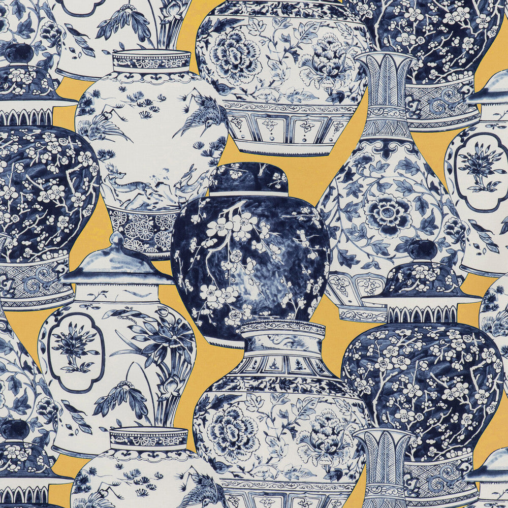 Pandan Print Maize/Blue by Lee Jofa Fabric MINDORO COTTON - 100% Italy MEDIUM Horizontal: 53.54 and Vertical: 25.2 53.94 - Fabric Carolina -