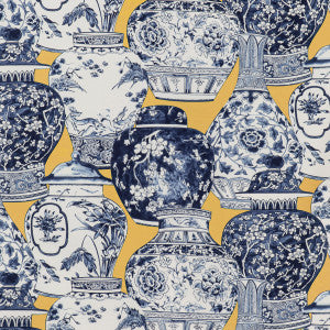 Pandan Print Maize/Blue by Lee Jofa Fabric