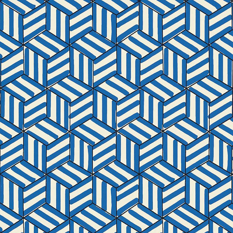 Tumbling Blocks Cobalt 5007962 by Schumacher Wallpaper Miles Redd 6.75" - Fabric Carolina -