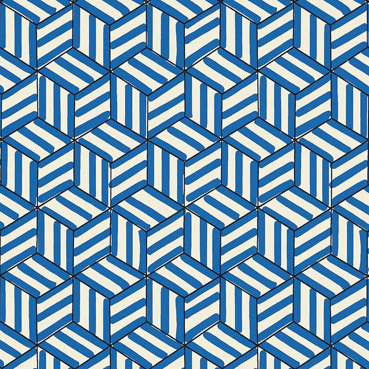 Tumbling Blocks Cobalt 5007962 by Schumacher Wallpaper Miles Redd 6.75" - Fabric Carolina -