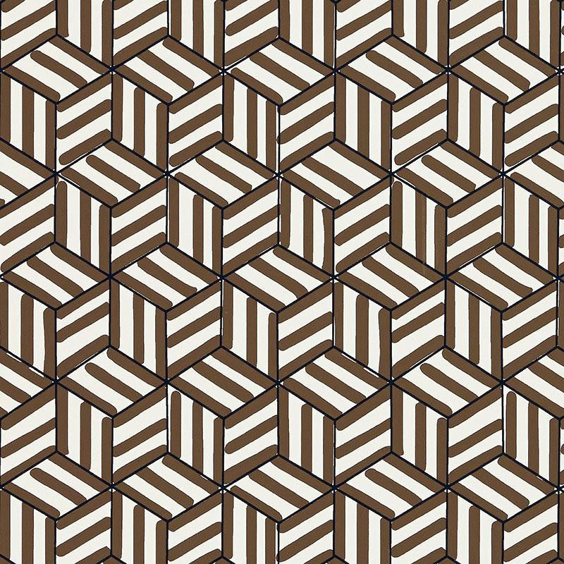 Tumbling Blocks Chocolate 5007963 by Schumacher Wallpaper Miles Redd 6.75" - Fabric Carolina -