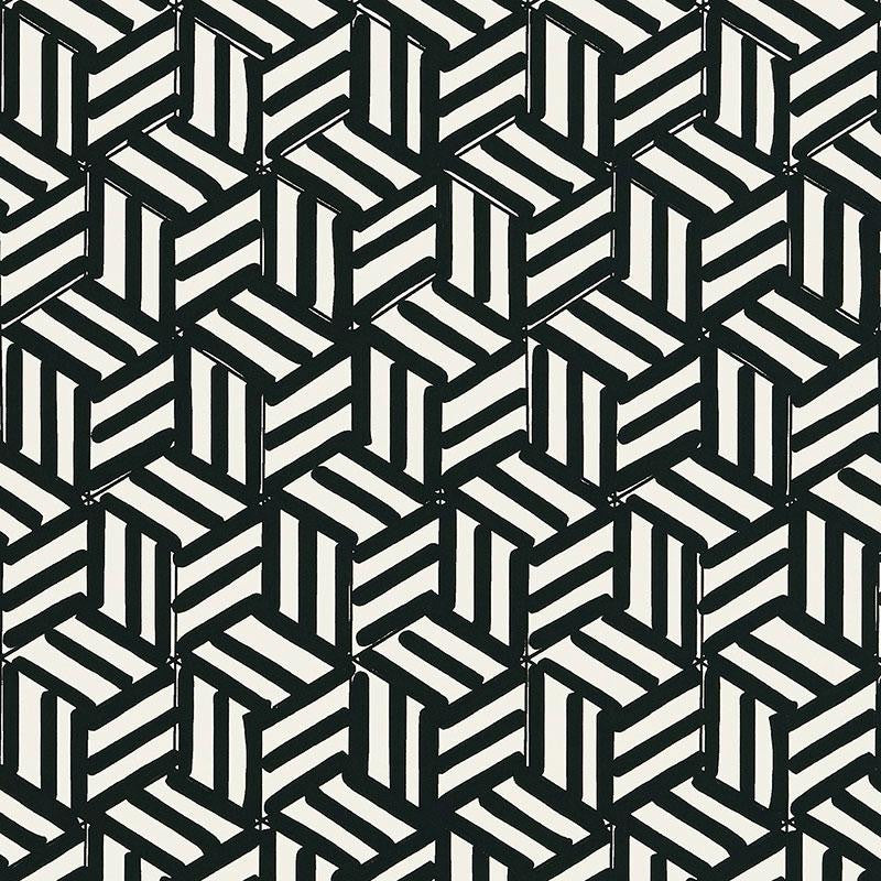 Tumbling Blocks Black 5007964 by Schumacher Wallpaper New Wave: Black & White 6.75" - Fabric Carolina -