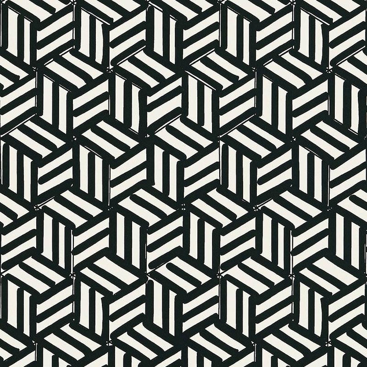 Tumbling Blocks Black 5007964 by Schumacher Wallpaper New Wave: Black & White 6.75" - Fabric Carolina -