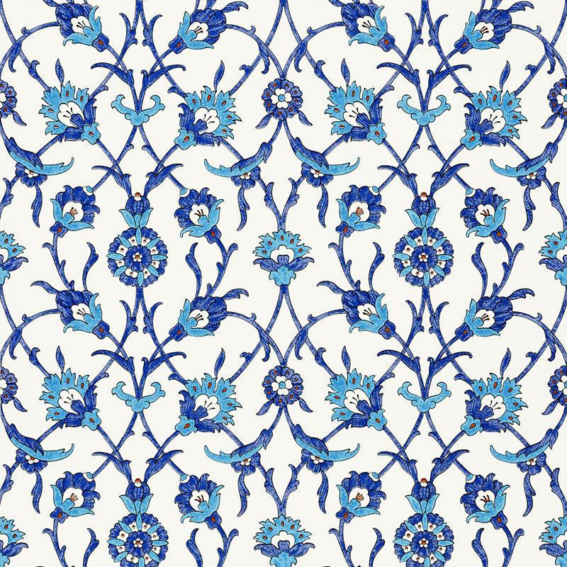 Sultan'S Trellis Peacock 5006700 by Schumacher Designer Wallpaper Ottoman Chic 13.5" - Swanky Fabrics -
