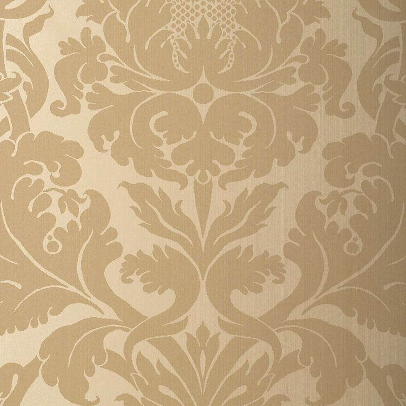 Fiorella Damask Oatmeal 529193 by Schumacher Designer Wallpaper Palazzo 27.0" - Swanky Fabrics -