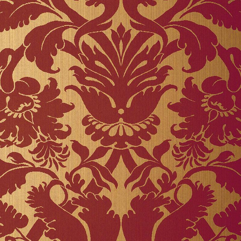 Fiorella Damask Red On Gold 529195 by Schumacher Wallpaper Palazzo 27.0" - Fabric Carolina -