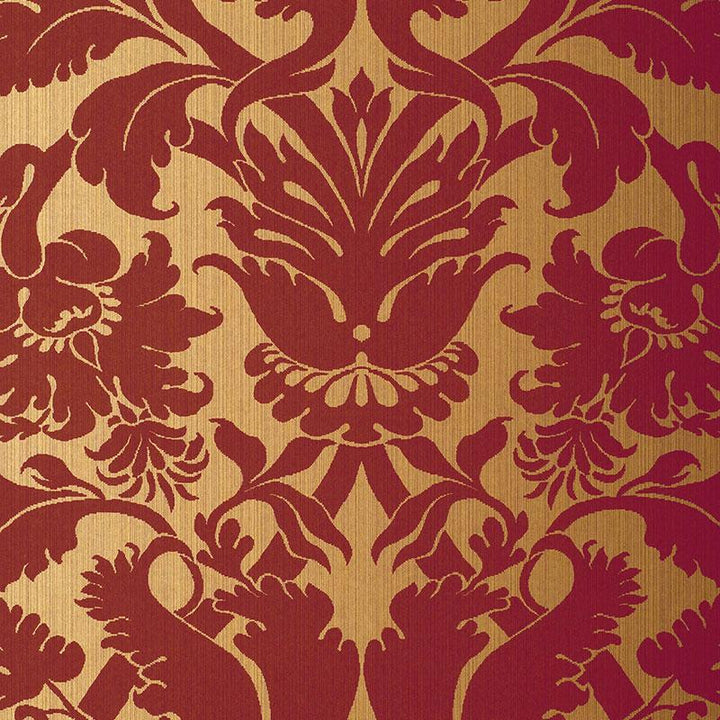 Fiorella Damask Red On Gold 529195 by Schumacher Wallpaper Palazzo 27.0" - Fabric Carolina -