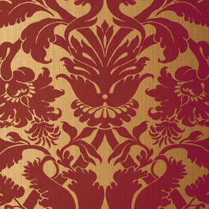 Fiorella Damask Red On Gold 529195 by Schumacher Wallpaper
