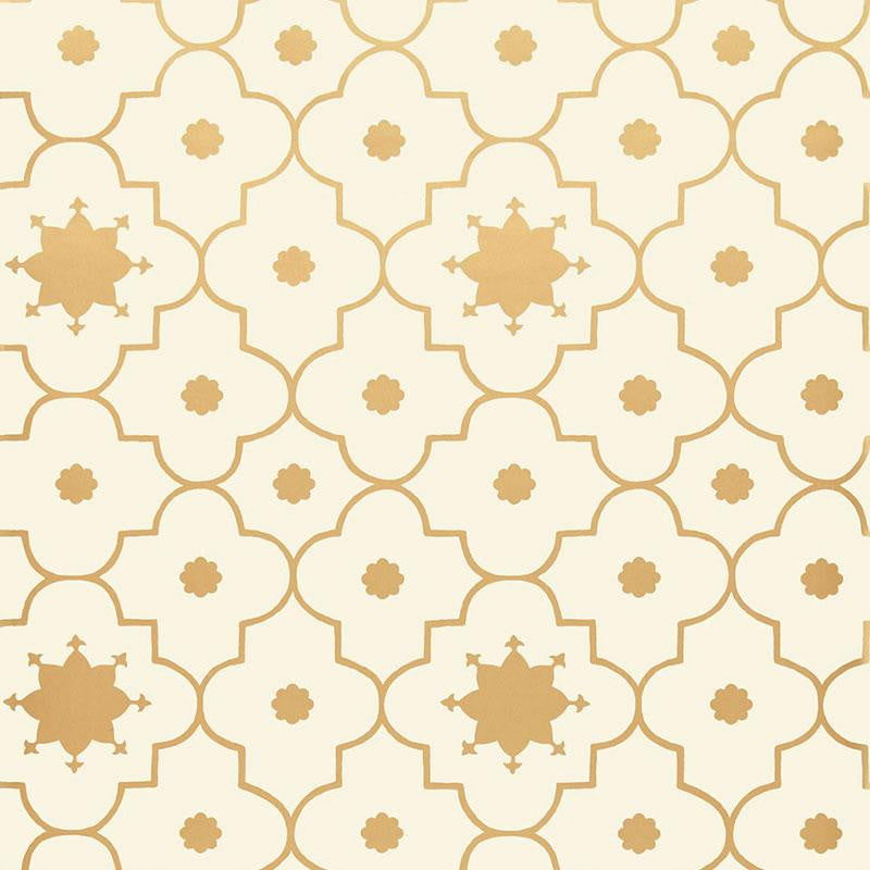 Taj Trellis Burnished Gilt 5006624 by Schumacher Wallpaper Martyn Lawrence Bullard 13.5" - Fabric Carolina -