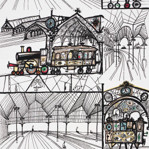 Trains Multi On White 2703940 by Schumacher Wallpaper
