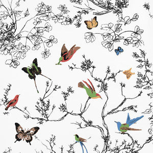 Birds & Butterflies Multi On White 2704420 by Schumacher Wallpaper