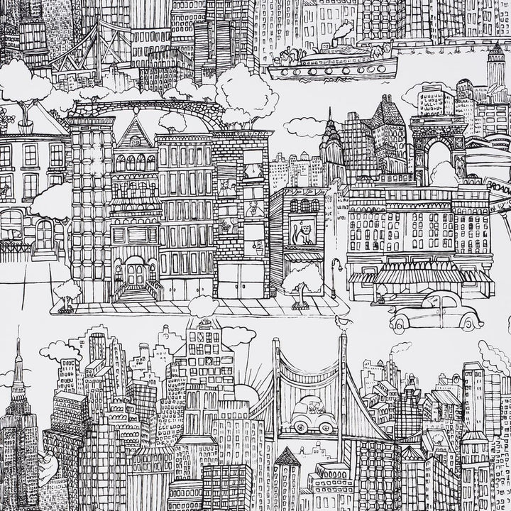 New York New York Black On White 2705530 by Schumacher Wallpaper Exuberant Prints - Fabric Carolina -