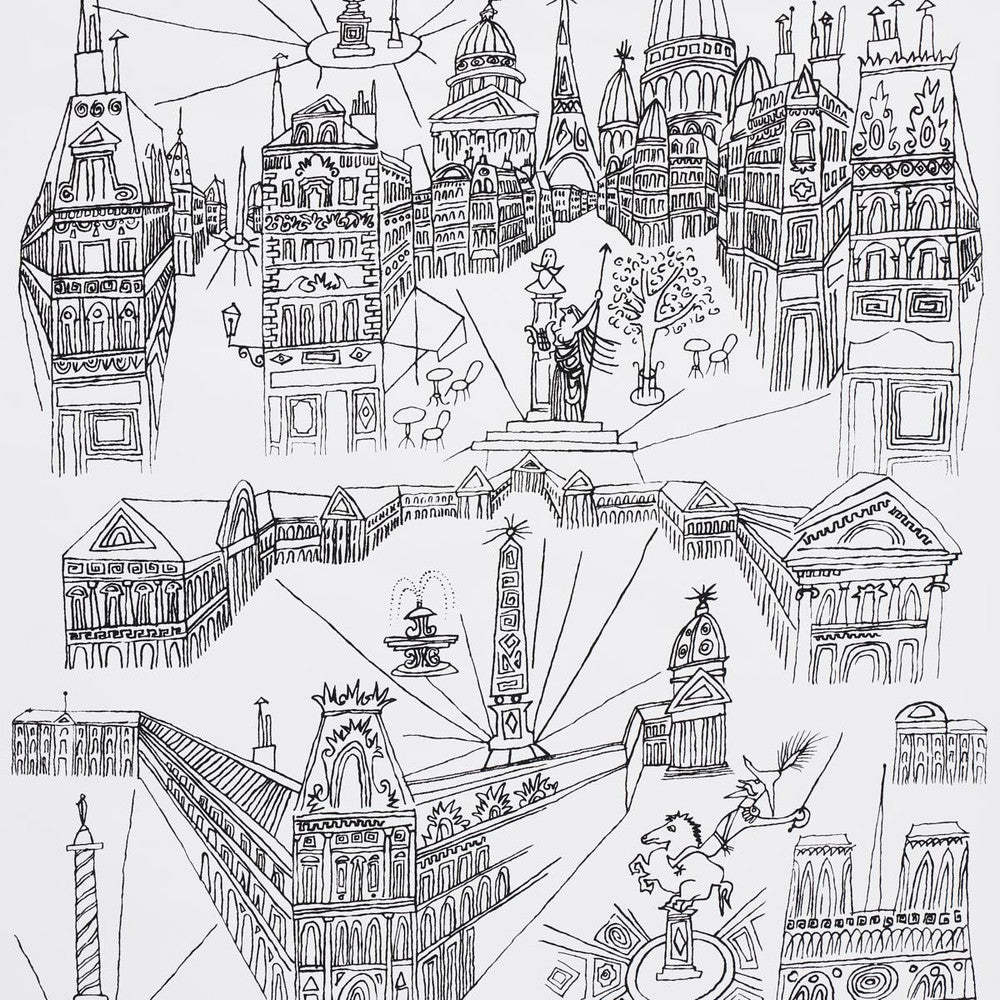 Views Of Paris Black & White 2705780 by Schumacher Wallpaper Exuberant Prints 27.0" - Fabric Carolina -